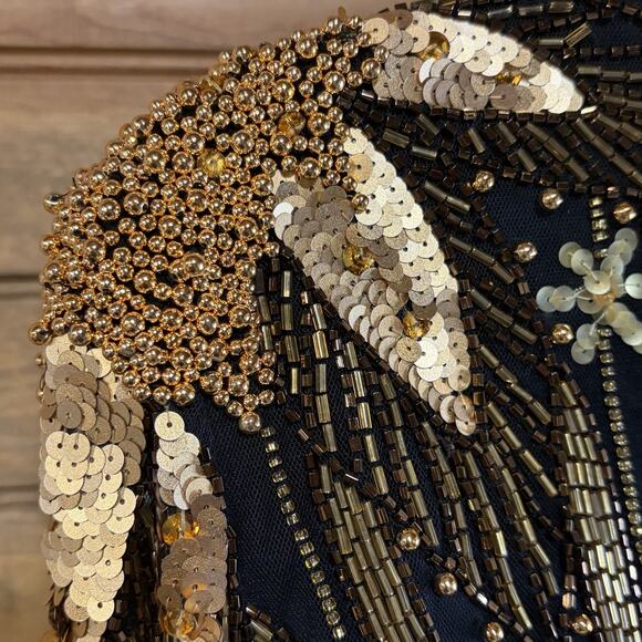 Bob Mackie Evening Bolero Dress Black Gold Beaded Vintage Size 4 1980’s - Picture 12 of 16